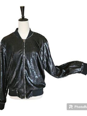 Rue+ Black Sequin Bomber Jacket size 1X EUC
